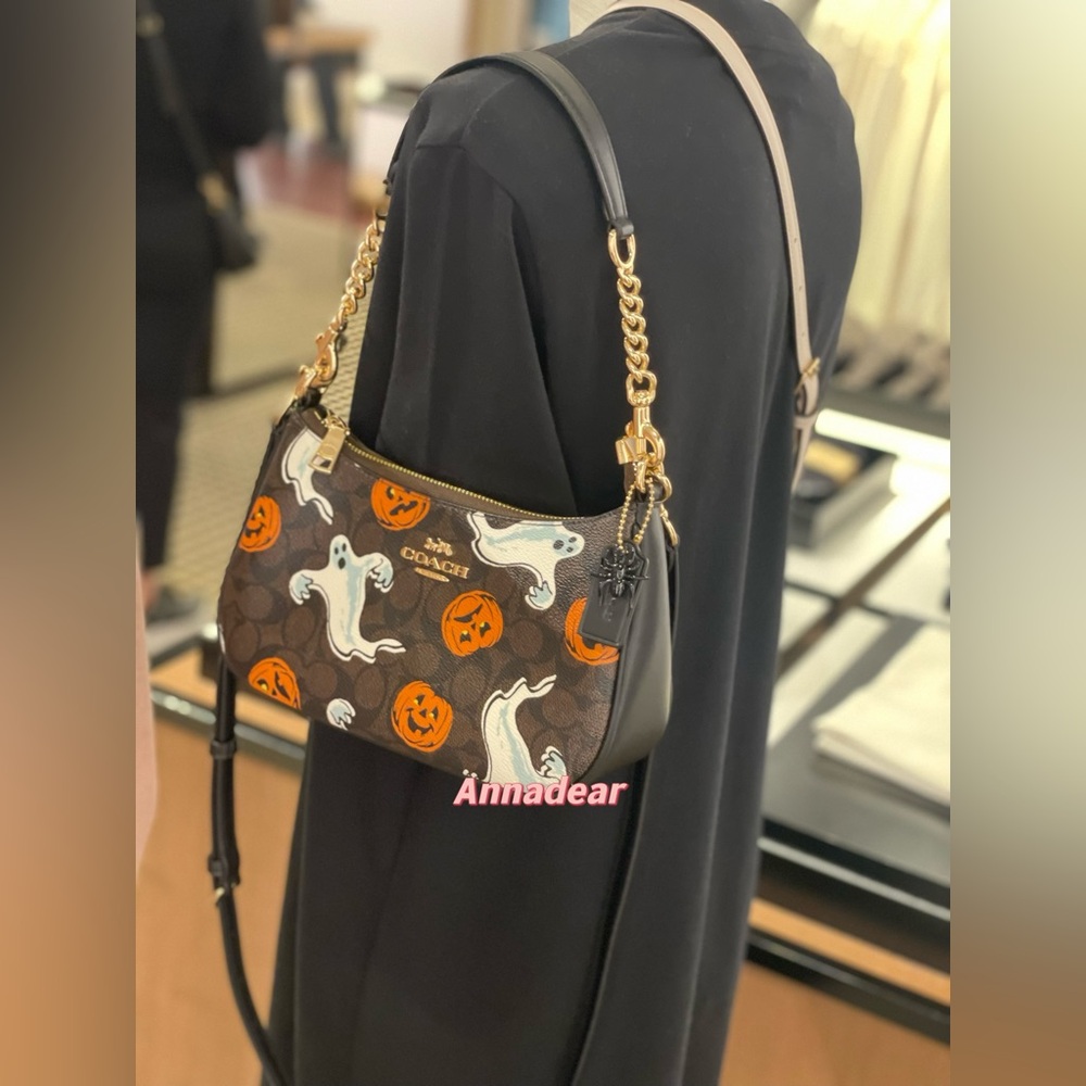 NWT Coach Teri Shoulder Bag In Signature Canvas Pumpkin Halloween Print CCE71 - Picture 14 of 15